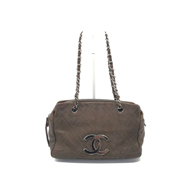 Chanel Brown Diamond Stitch Tote Calfskin Leather Zipper Bowler 2005-2006-Luxbags