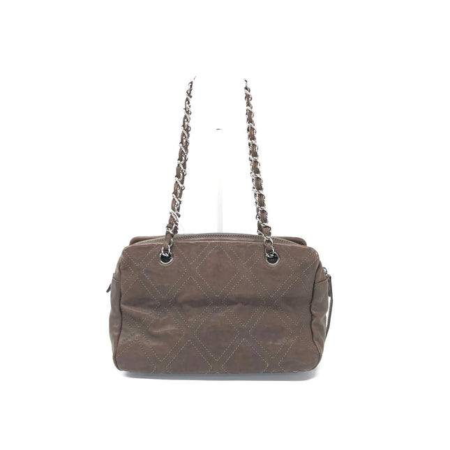 Chanel Brown Diamond Stitch Tote Calfskin Leather Zipper Bowler 2005-2006