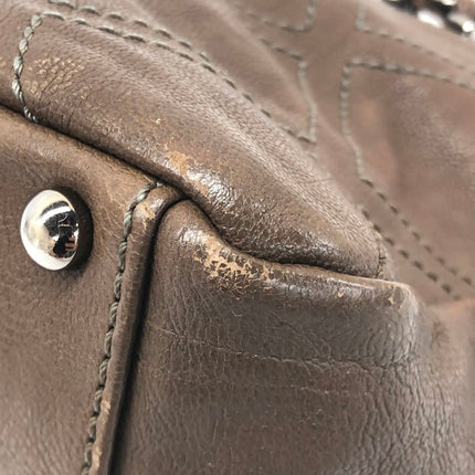 Chanel Brown Diamond Stitch Tote Calfskin Leather Zipper Bowler 2005-2006