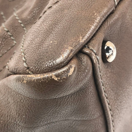 Chanel Brown Diamond Stitch Tote Calfskin Leather Zipper Bowler 2005-2006