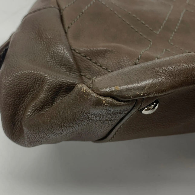 Chanel Brown Diamond Stitch Tote Calfskin Leather Zipper Bowler 2005-2006