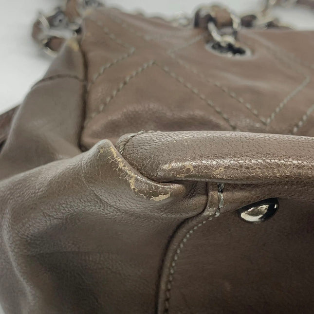 Chanel Brown Diamond Stitch Tote Calfskin Leather Zipper Bowler 2005-2006