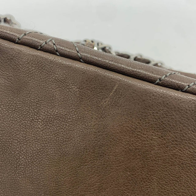 Chanel Brown Diamond Stitch Tote Calfskin Leather Zipper Bowler 2005-2006