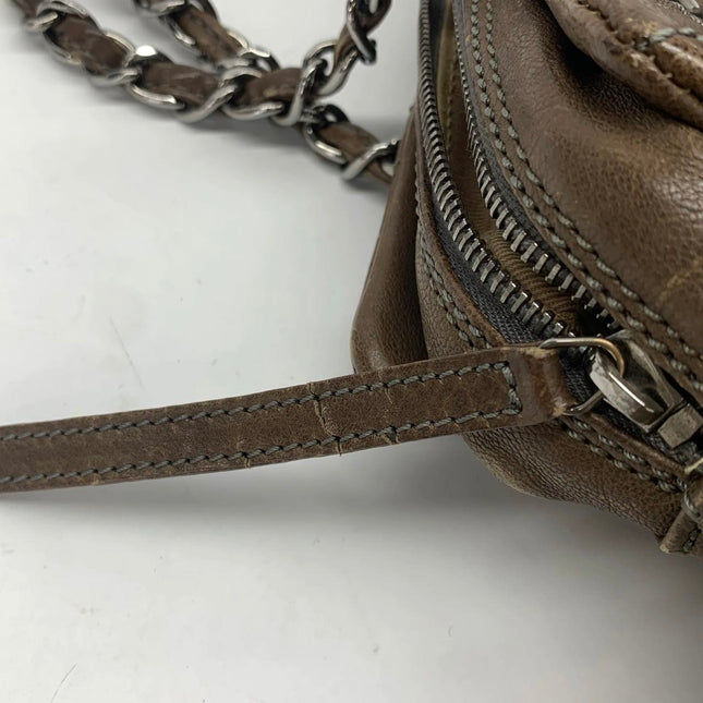 Chanel Brown Diamond Stitch Tote Calfskin Leather Zipper Bowler 2005-2006