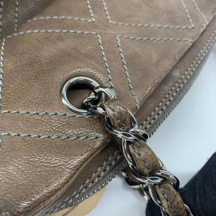 Chanel Brown Diamond Stitch Tote Calfskin Leather Zipper Bowler 2005-2006
