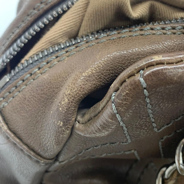 Chanel Brown Diamond Stitch Tote Calfskin Leather Zipper Bowler 2005-2006