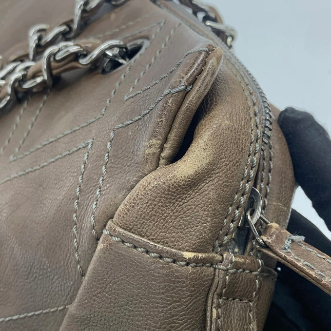 Chanel Brown Diamond Stitch Tote Calfskin Leather Zipper Bowler 2005-2006