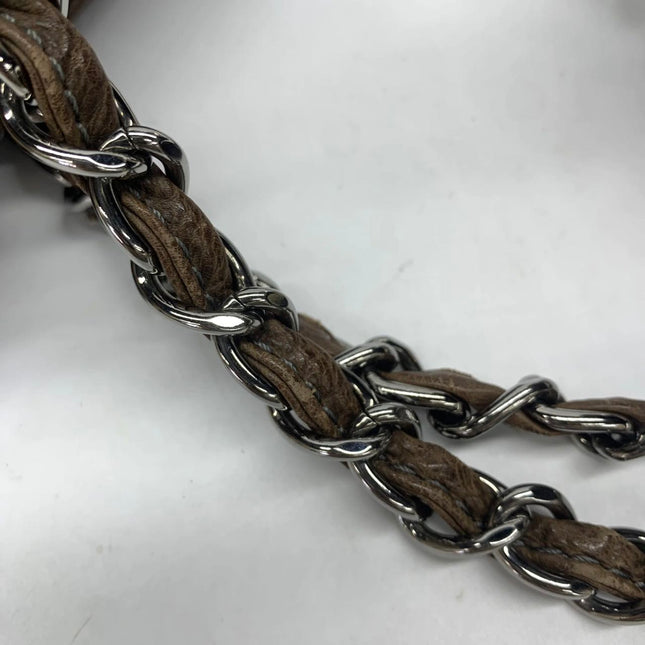 Chanel Brown Diamond Stitch Tote Calfskin Leather Zipper Bowler 2005-2006