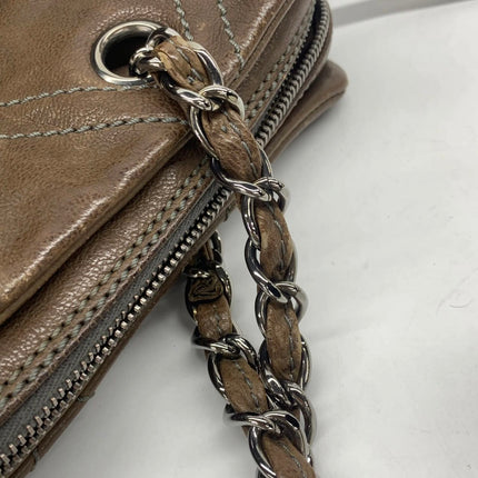 Chanel Brown Diamond Stitch Tote Calfskin Leather Zipper Bowler 2005-2006