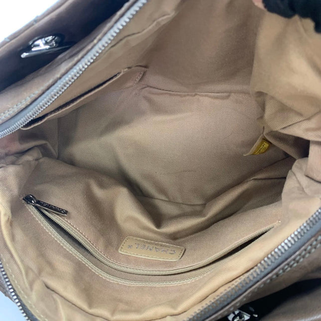 Chanel Brown Diamond Stitch Tote Calfskin Leather Zipper Bowler 2005-2006