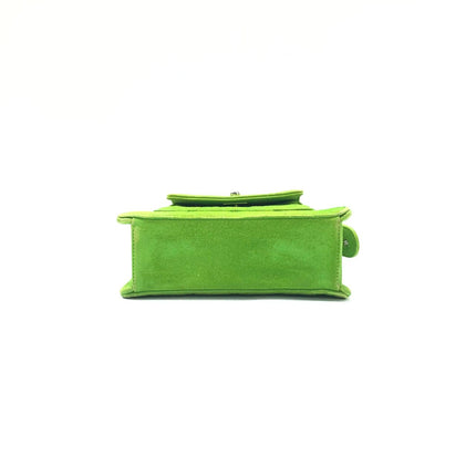 Chanel Vintage CC Coco Mark Green Suede Quilted Front Pocket Shoulder Bag