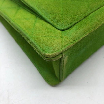 Chanel Vintage CC Coco Mark Green Suede Quilted Front Pocket Shoulder Bag