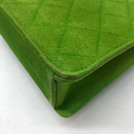 Chanel Vintage CC Coco Mark Green Suede Quilted Front Pocket Shoulder Bag