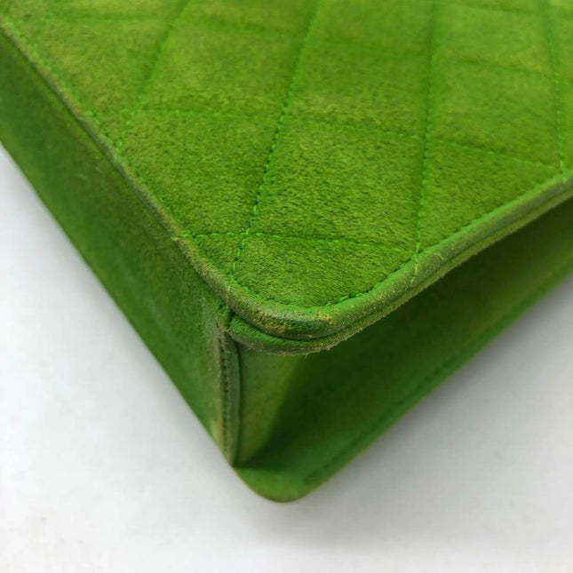 Chanel Vintage CC Coco Mark Green Velvet Quilted Front Pocket Shoulder Bag
