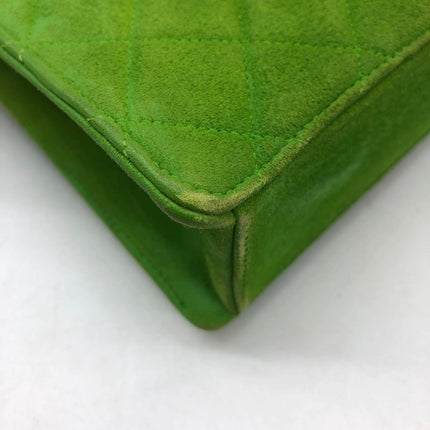Chanel Vintage CC Coco Mark Green Suede Quilted Front Pocket Shoulder Bag
