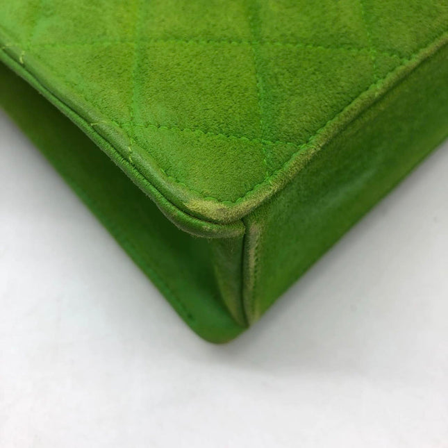 Chanel Vintage CC Coco Mark Green Velvet Quilted Front Pocket Shoulder Bag