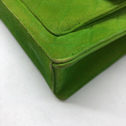 Chanel Vintage CC Coco Mark Green Suede Quilted Front Pocket Shoulder Bag