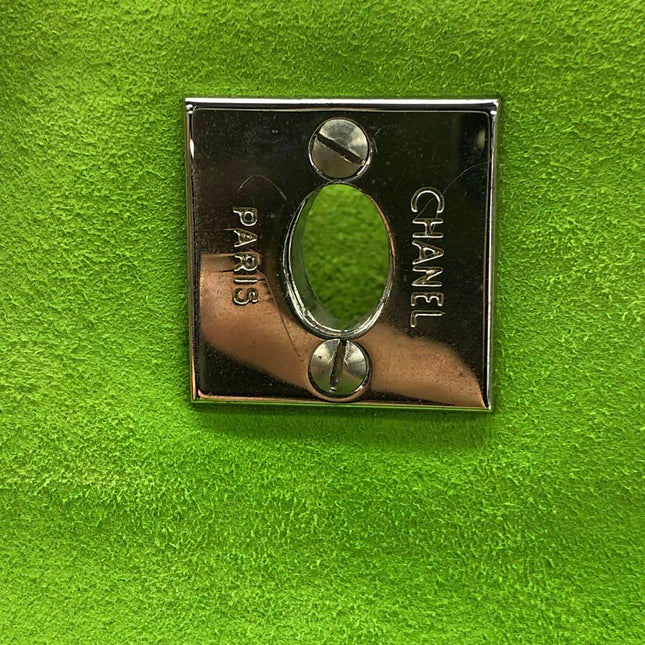 Chanel Vintage CC Coco Mark Green Velvet Quilted Front Pocket Shoulder Bag