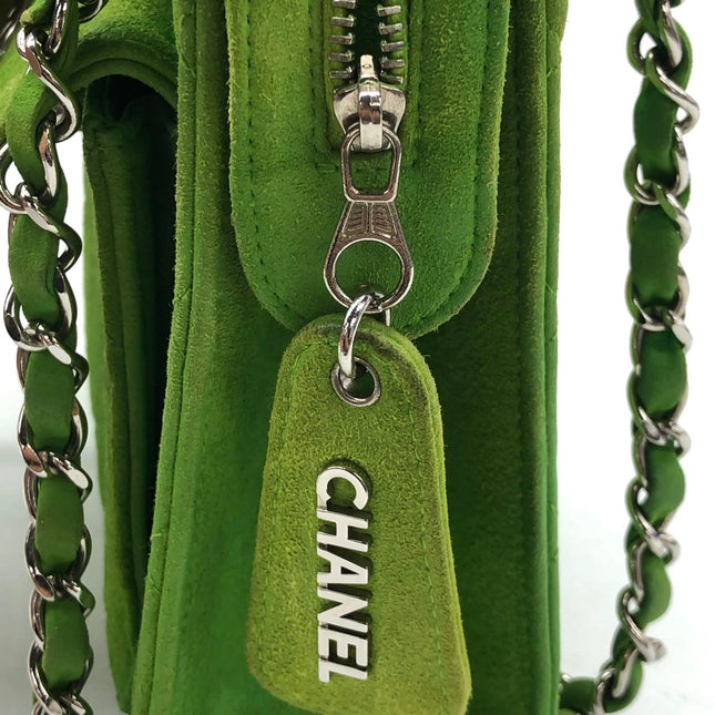 Chanel Vintage CC Coco Mark Green Velvet Quilted Front Pocket Shoulder Bag