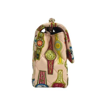 Chanel Classic Flap Mini Satin Paris Cuba Cigar Label Print Pink Multicolor, 2017