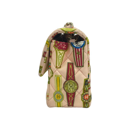 Chanel Classic Flap Mini Satin Paris Cuba Cigar Label Print Pink Multicolor, 2017