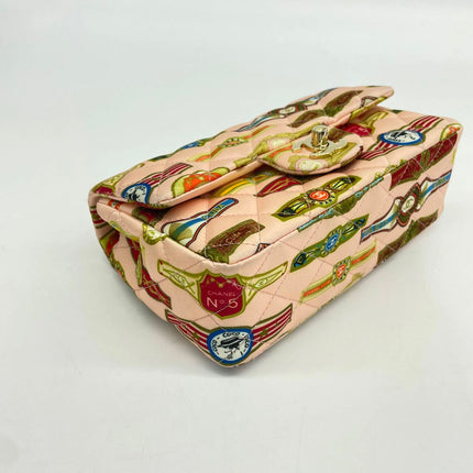 Chanel Classic Flap Mini Satin Paris Cuba Cigar Label Print Pink Multicolor, 2017