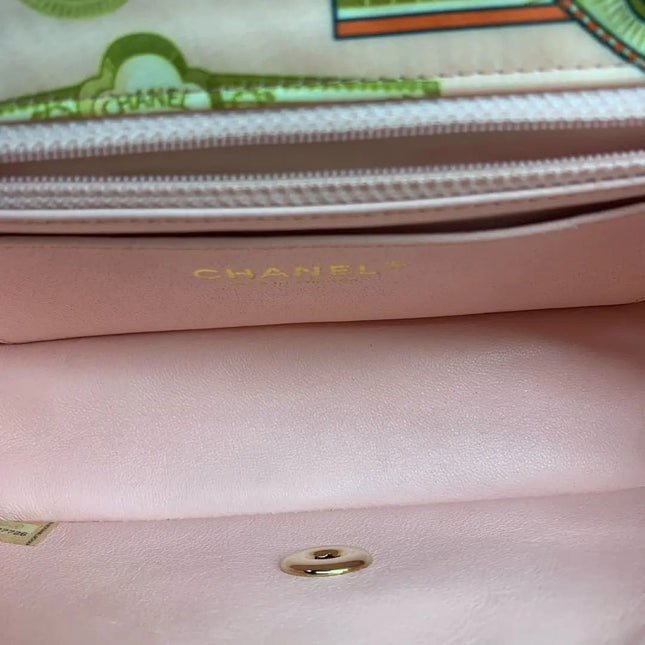 Chanel Classic Flap Mini Satin Paris Cuba Cigar Label Print Pink Multicolor, 2017