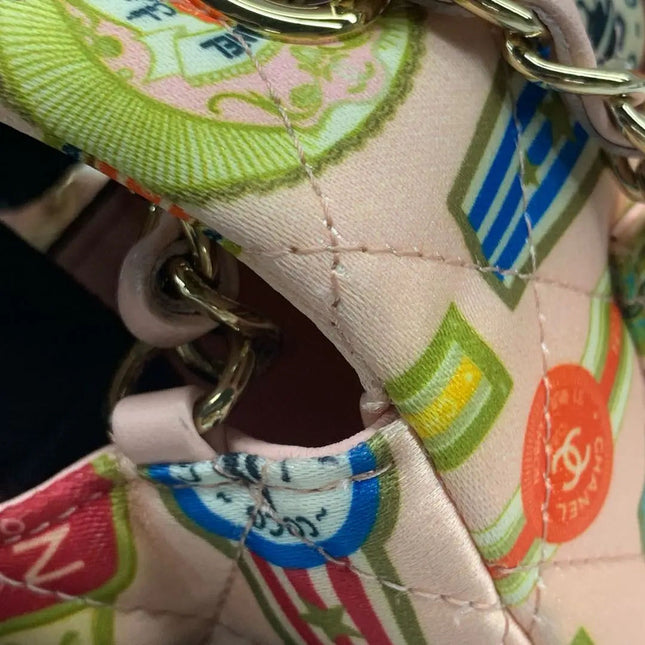 Chanel Classic Flap Mini Satin Paris Cuba Cigar Label Print Pink Multicolor, 2017