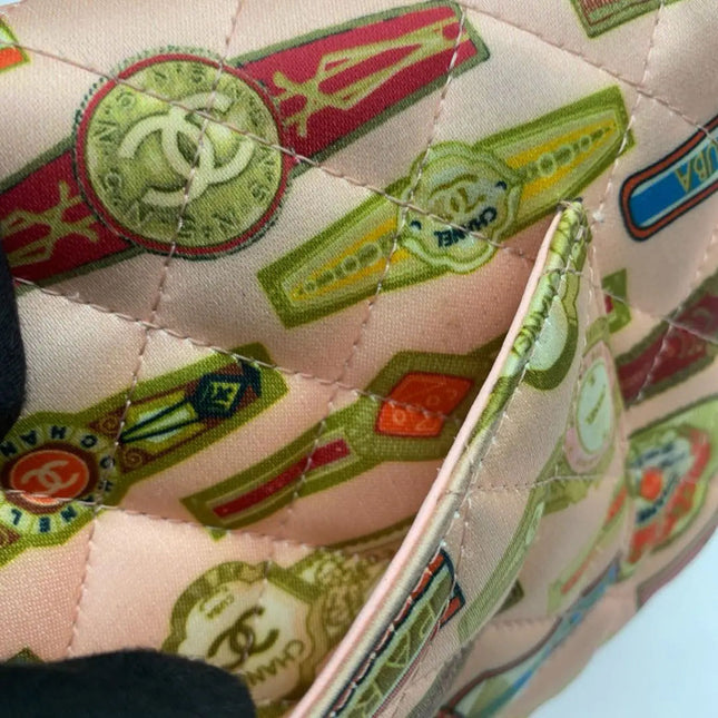 Chanel Classic Flap Mini Satin Paris Cuba Cigar Label Print Pink Multicolor, 2017