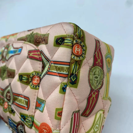 Chanel Classic Flap Mini Satin Paris Cuba Cigar Label Print Pink Multicolor, 2017