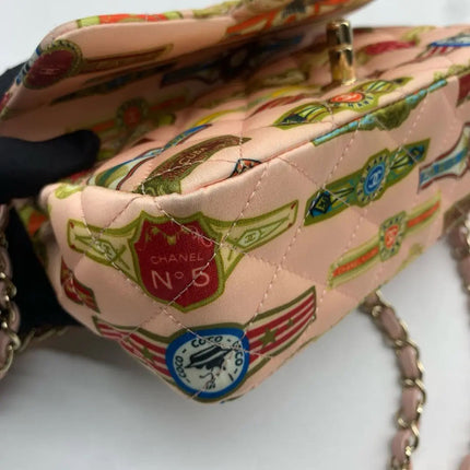 Chanel Classic Flap Mini Satin Paris Cuba Cigar Label Print Pink Multicolor, 2017