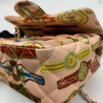 Chanel Classic Flap Mini Satin Paris Cuba Cigar Label Print Pink Multicolor, 2017