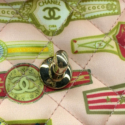 Chanel Classic Flap Mini Satin Paris Cuba Cigar Label Print Pink Multicolor, 2017
