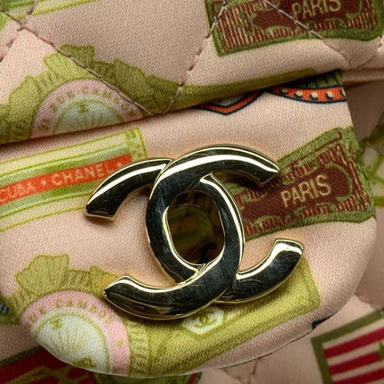 Chanel Classic Flap Mini Satin Paris Cuba Cigar Label Print Pink Multicolor, 2017