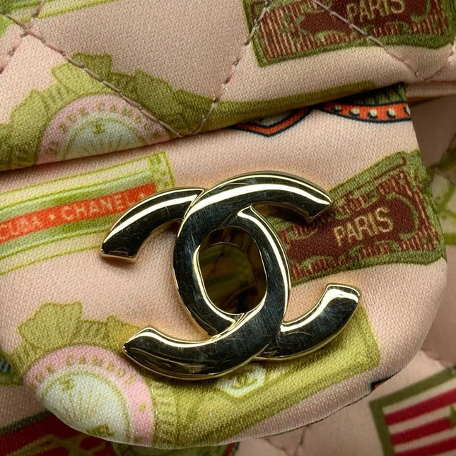 Chanel Classic Flap Mini Satin Paris Cuba Cigar Label Print Pink Multicolor, 2017