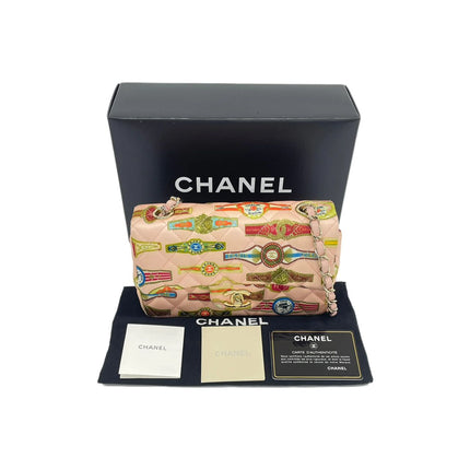 Chanel Classic Flap Mini Satin Paris Cuba Cigar Label Print Pink Multicolor, 2017