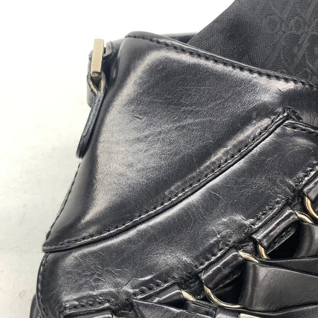 Dior Corset Black Leather Lace-up Ballet Bag Handbag Silver Hardware