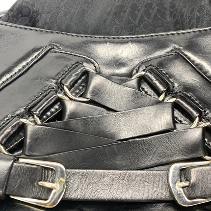 Dior Corset Black Leather Lace-up Ballet Bag Handbag Silver Hardware