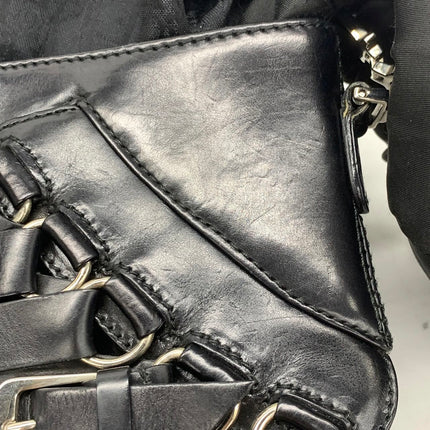 Dior Corset Black Leather Lace-up Ballet Bag Handbag Silver Hardware