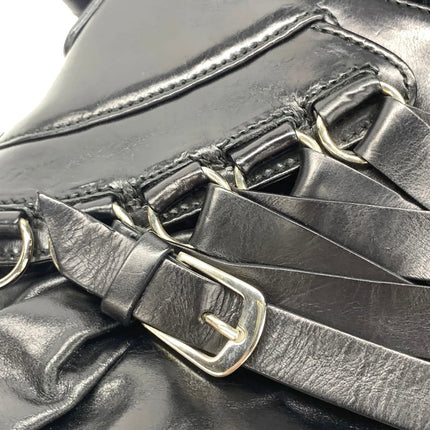 Dior Corset Black Leather Lace-up Ballet Bag Handbag Silver Hardware