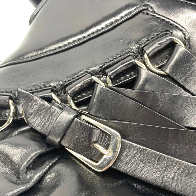 Dior Corset Black Leather Lace-up Ballet Bag Handbag Silver Hardware
