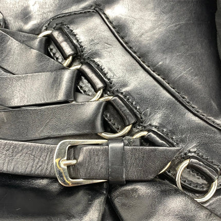 Dior Corset Black Leather Lace-up Ballet Bag Handbag Silver Hardware