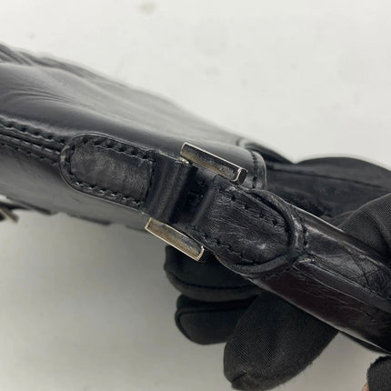 Dior Corset Black Leather Lace-up Ballet Bag Handbag Silver Hardware