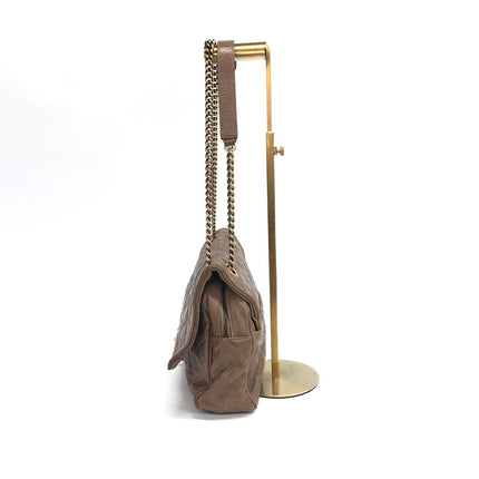 Chanel Shiva Flap Bag Jumbo Brown Quilted Shiny Caviar Leather Gold Hardware