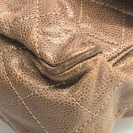 Chanel Shiva Flap Bag Jumbo Brown Quilted Shiny Caviar Leather Gold Hardware