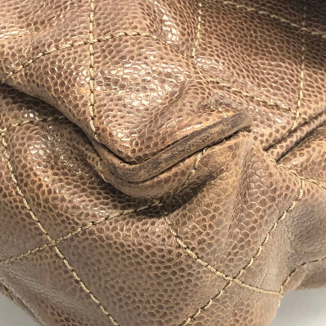 Chanel Shiva Flap Bag Jumbo Brown Quilted Shiny Caviar Leather Gold Hardware