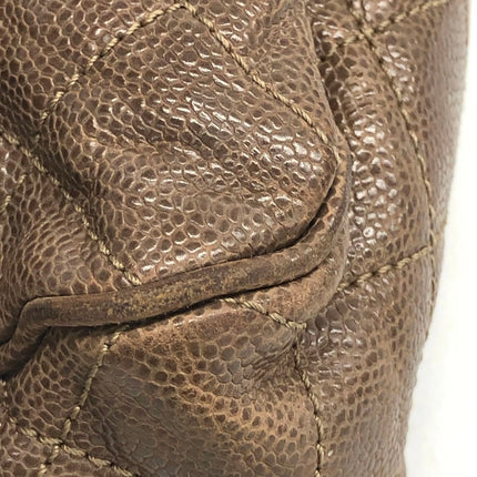 Chanel Shiva Flap Bag Jumbo Brown Quilted Shiny Caviar Leather Gold Hardware