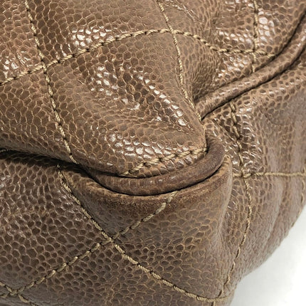 Chanel Shiva Flap Bag Jumbo Brown Quilted Shiny Caviar Leather Gold Hardware