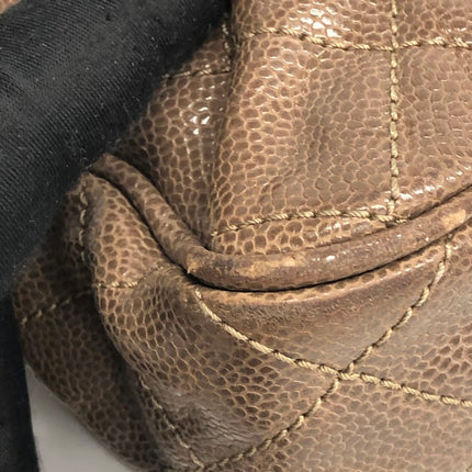 Chanel Shiva Flap Bag Jumbo Brown Quilted Shiny Caviar Leather Gold Hardware
