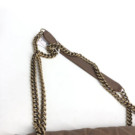 Chanel Shiva Flap Bag Jumbo Brown Quilted Shiny Caviar Leather Gold Hardware